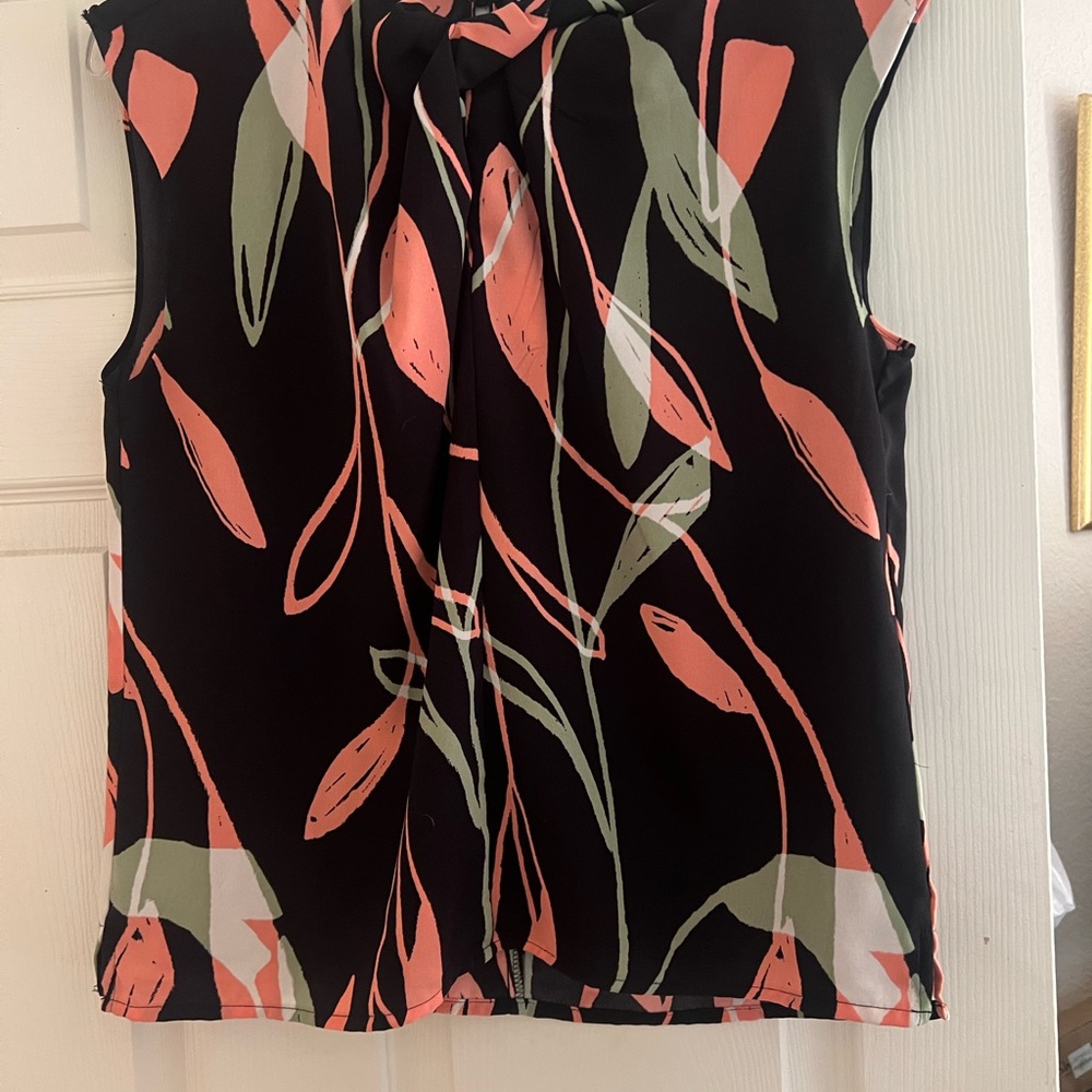 Nine West Black and Pink Floral Blouse